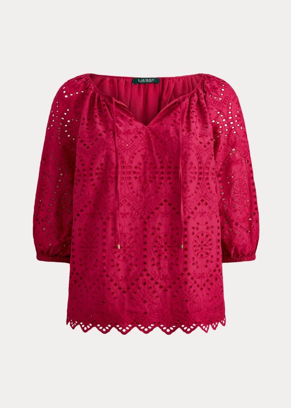 Ralph Lauren Eyelet Elbow-Sleeve Top Dame Danmark (XGEIM5147)